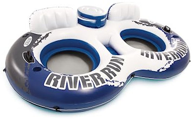 INTEX 58837EP River Run 2 Inflatable Floating Lounge: Comfortable Backrests – Built-in Cup Holders – Cooler with Lid – 2 Person – 440lb Weight Capacity