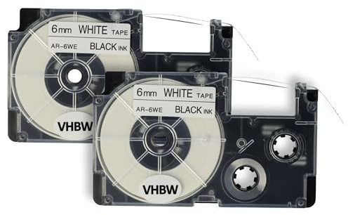 vhbw 2x Schriftband-Kassette kompatibel mit Casio KL-2000 | KL-300, KL-70E, KL-200E, KL-60, KL-7000 Etiketten-Drucker 8m x 6mm Schwarz auf Weiß