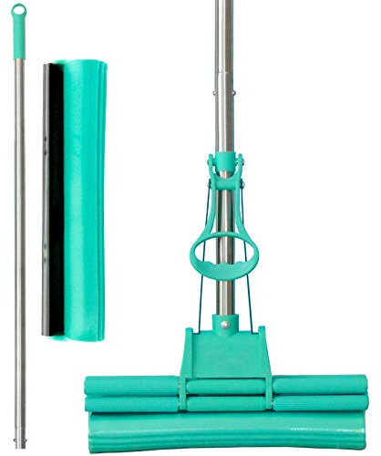 Green Mop Set 30-01 - 30 cm Mop + Stiel + Ersatzschwamm - Doppelwringer Saugstarker WischMop PVA Bodenwischer