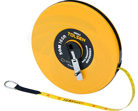 TOLSEN 50M 165FT Constriction Imperial Metric Fiberglass Measuring Tape Reel