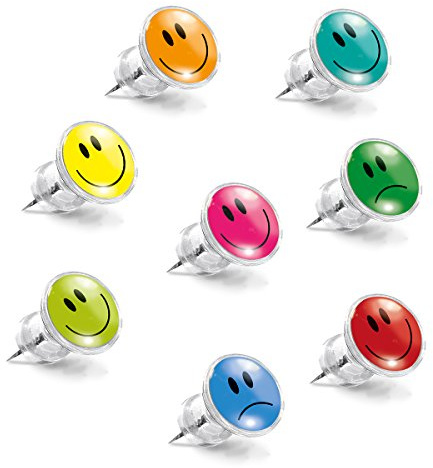 Eurographics Pinnwand-Nadel-Set, Kunststoff, Metall, MB-PIN1024 Smiley Pins-8er, 20.5 x 8.5 x 2.8 cm, 8-Einheiten