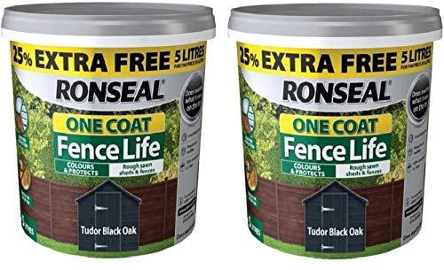 Ronseal 5L One Coat Fence Life Fence Paint Bundle Deal 2 for 49.99-2 x 5L tubs = 10L - Tudor Black