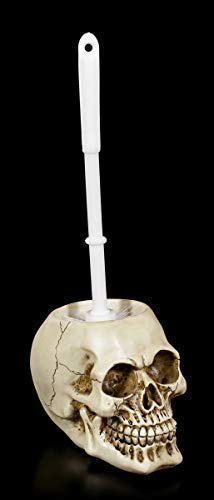 Figuren Shop GmbH Gothic Totenkopf Toilettenbürste | Bad-Dekoartikel, handbemalt, Kunststein/Kunststoff, Weiß