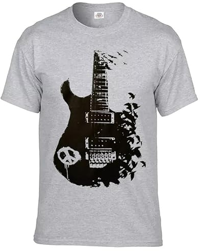 Band Guitar T Shirt Banksy Metal Peace Music Crow Goth Tattoo Tee Gift Top 2 Colour