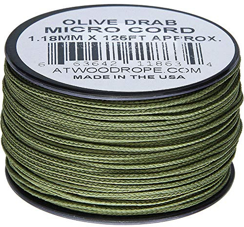 Atwood Rope MFG Micro Cord 125ft Olive Drab, Schwarz