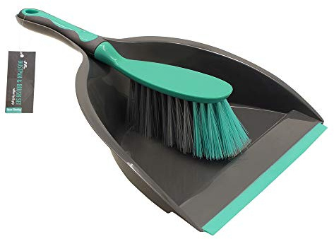 JVL 20-039GY Rubber Grip Dustpan and Bristle Brush Set, Grey/Turquoise