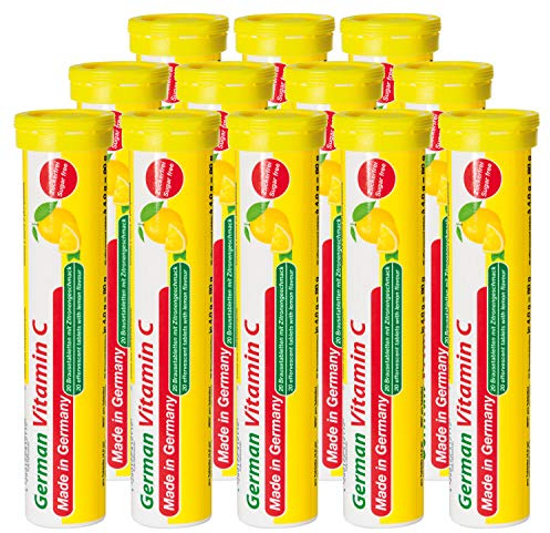 Vitamin C Brausetabletten 12x20 Stk. – Zitronengeschmack – 180 mg Vitamin C Zuckerfrei – T&D Pharma German Vitamin C – Made in Germany