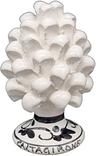 sicilia bedda - Pigna Siciliana in Ceramica di Caltagirone - Piede Decorato - 100% Artigianato Siciliano (Altezza 12 Centimetri, Bianco)