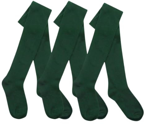 Style It Up Girls Cotton Rich Tights, Soft Warm Plain School Tights, Children’s Everyday Multipack for Smart Casual Wear (Pack of 3 Green 9-10)