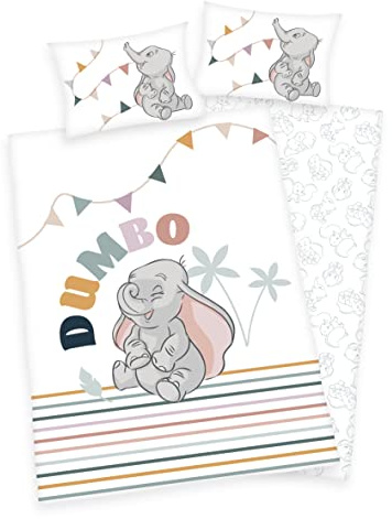 Herding Disney's Dumbo Bettwäsche-Set, Made in Green, Kopfkissenbezug 40 x 60 cm mit Hoteleinschlag, Bettbezug 100 x 135cm, Mit Knopfverschluss, 100% Baumwolle/Flanell