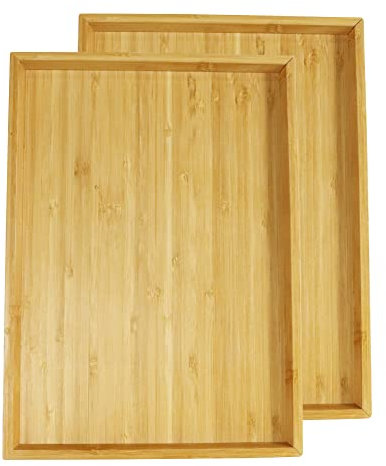 WKWKER Juego de 2 bandejas rectangulares portátiles para Cocina, Comedor, Aperitivos, Frutas, TV, bandejas (Natural)