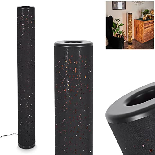 LED-golvlampa Tumba, rund golvlampa av metall/tyg i svart/kopparfärger, 1-glödlampa golvlampa med fotbrytare på kabeln och glittereffekt, 8 watt, 800 lumen, 3 000 Kelvin (varmvit)