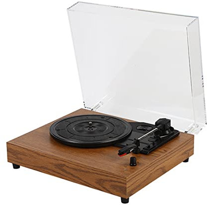 ZXNQ Record Player, Vintage Turntable 3-Speed Bluetooth Record Player with Built-in Stereo Speaker, Portable Natural Wood Vinyl Player,Yellow wood grain
