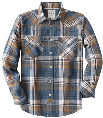 Dubinik® flanellskjorta herr Långärmad flanellskjorta herr Pearl Snap Western Denim Vintage Pocket Rutig skjorta