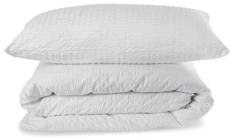 Bertsch Hotelwäsche Bettwäschegarnitur Premium Seersucker, 100% Baumwolle, mit Hotelverschluss, bügelfrei, ca. 130 g/qm (80/80 cm + 135/200 cm, (weiß)