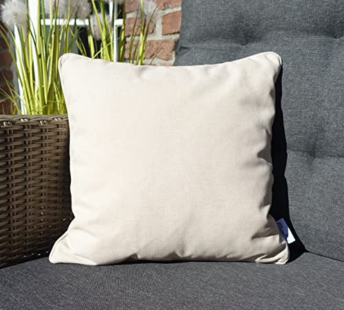 Coussin d'extérieur 45x45 cm & rembourrage Tissu de salon Olefin de qualité supérieure Coussin décoratif de jardin Revêtement résistant à l'eau et à la saleté (naturel avec passepoil dans la nature)