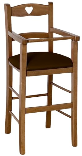 Hochstuhl aus hellem Walnussholz mit gepolsterter Sitzfläche aus braunem Kunstleder