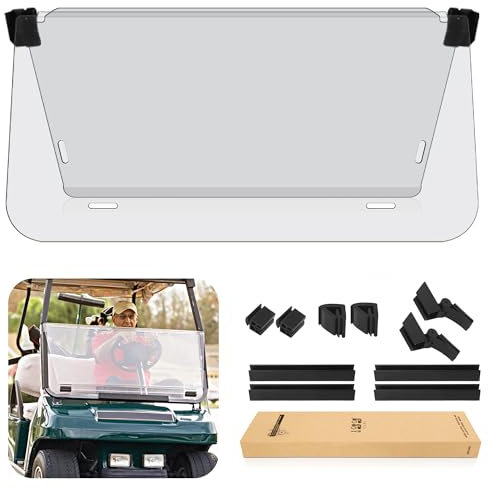10L0L Golfwagen-Windschutzscheiben für Club Car DS (ab 2000), HD, bruchsicher, faltbar, winddicht, UV-Schutz, Golfwagen, Frontscheibe