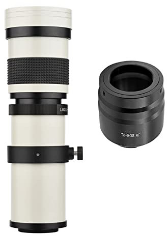 Andoer MF Super Telephoto Zoom Lens F/8.3-16 420-800mm T2 Mount with RF-Mount Adapter Ring 1/4 Thread Replacement for Canon EOS R/ R3/ R5/ R5C/ R6/ RP RF-Mount Cameras, White