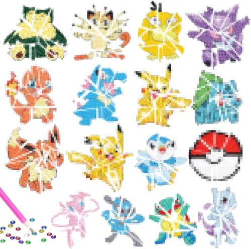 Diamond Painting Kinder, DIY Diamant Aufkleber Kit, 16 Stück Cartoon Diamantmalerei für Kinder, DIY Diamant Painting Kit für Kinders und Erwachsene Anfänger, Geburtstags Geschenk für Jungen Mädchen