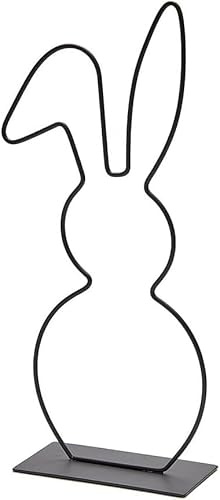 NaDeco Metallring Hase mit Fuß, in vielen Farben und Größen wählbar | Hasen Deko | Tischdeko Ostern | Dekoring | Osterdeko | Bastelring | Frühlings-Dekoration, Farbe:Schwarz, Größe:Knickohr 29cm