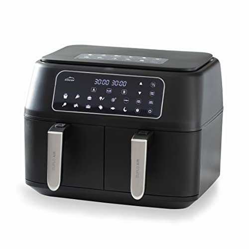 Lacor 69508 - Freidora Sin Aceite DuploAir, Air Fryer con Pantalla Táctil | Frituras crujientes y homogéneas; antiadherente fácil de limpiar, con 9 L de capacidad, práctico y fácil de guardar