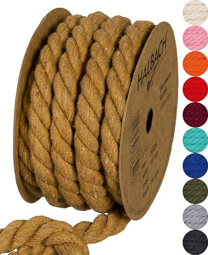 Halbach Seidenbänder Cordoncino di cotone riciclato, larghezza 10 mm/lunghezza 4 metri, filato di cotone sostenibile per macramè, corda naturale per fai da te, colore: marrone