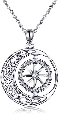 VONALA Kompass Anhänger Drehbare Halskette aus 925er Sterlingsilber, Keltischer Knotenschmuck für Damen, Hypoallergene Zirkonium Halskette für Mädchen, Geschenke, Ehefrau, Party