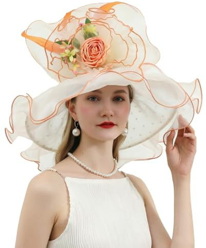 ORIDOOR Women Organza Fascinator Church Derby Hat Floral Tea Party Wedding Hat