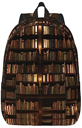 Stolmx Bibliothek Bücherregal Buch Laptop Rucksack, Rucksäcke Elementare Büchertaschen Frauen Mode Casual Tagesrucksack Reisen, Uni, Lehrer, Schwarz , S