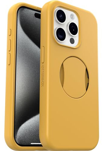 OtterBox OtterGrip Symmetry Hülle für iPhone 15 Pro für MagSafe, Sturzsichere, schützende Hülle mit eingebautem Griff, 3X getestet nach Militärstandard, Gelb