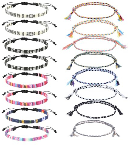GVSAVY 16-Piece Bohemian Style Bracelet Set, Hand Woven, Skin Friendly, Adjustable, Suitable for Outdoor Sports, Parties or Surfing