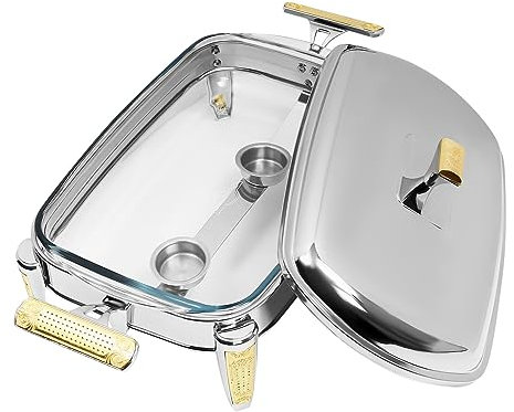 Chafing Dish, scaldavivande per uso domestico, forno ad alcool commerciale in acciaio inox, zona pranzo di fascia alta, forno in vetro multifunzione per hotel, griglia a pesce (scomparto per due
