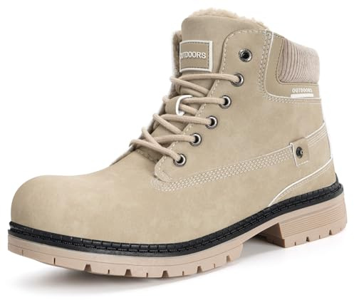 Gaatpot Unisex Boots Warm Lined Booties Water Repellent,Olive brown,7 UK