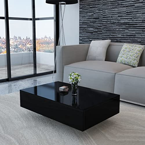 Hovothy Couchtisch 85x55x31 cm Wohnzimmertisch Kaffeetisch Beistelltisch Sofatisch Modernes Design Coffee Table MDF Mit Hochglanz-Finish Hochglanz Schwarz