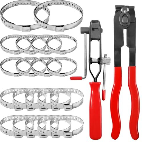 Schlauchklemmen-Set Mit Klemmzange und Klemmen, Verstellbare Klemme aus Edelstahl 304, Klemmschelle Achsmanschetten Schellen, Auto-Reparatur- und Installationswerkzeuge