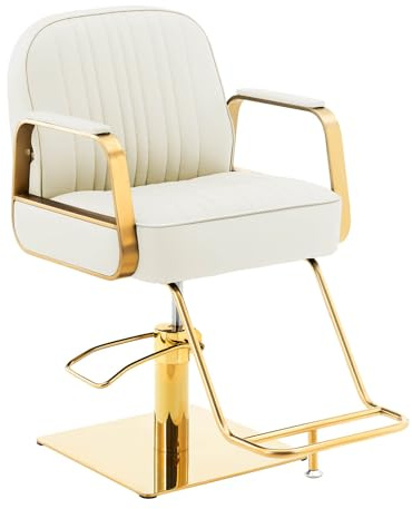 Physa Physa Staunton Cream & Gold Friseurstuhl mit Fußstütze 560 730 mm 200 kg CremefarBen/Golden Barberstuhl Friseursessel Friseurstuhl höhenverstellbar Bedienstuhl Friseur
