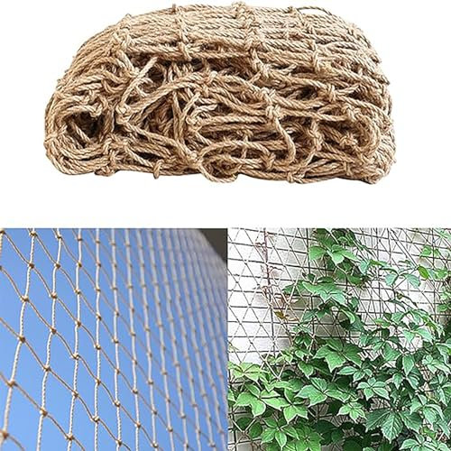 Filet de Support pour Plantes 2m x 5m, respectueux de l'environnement, biodégradable, en Toile de Jute compostable Naturelle, Filet de Jardin Naturel pour Pois et Haricots pour Grimper, tomates
