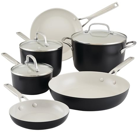 KitchenAid Harteloxierte Keramik, Antihaft-Kochgeschirr-Set, 9-teilig, Mattschwarz