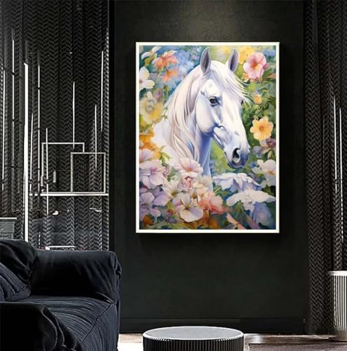 Diamond Painting Pferd 90x120 cm, Blume Diamant Painting Bilder, Malen Nach Zahlen Erwachsene Kinder, DIY Diamond Art Painting Kits, Full Diamanten Painting Malerei Stickerei Set, Home Wand Dekor S423