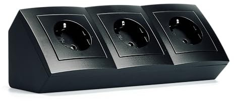 McPower Steckdosenblock Unterbausteckdosen | Flair | Ecksteckdose 3-Fach Steckdosen Schutzkontakt, 15cm Kabel mit Lüsterklemme, 230V / 16A, Aufbau, schwarz matt