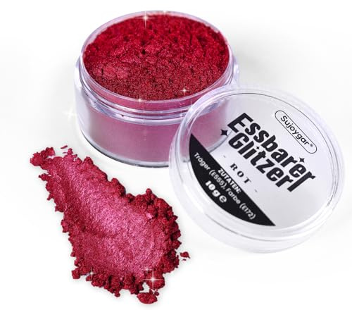 Essbarer Glitzer - 10g Rot Glitzer für Getränke, Essbarer Glitzer für Cocktails, Kuchendekoration, Kekse, Erdbeeren, Schokolade, 100% lebensmittelechtes Streusel Glitzerpulver