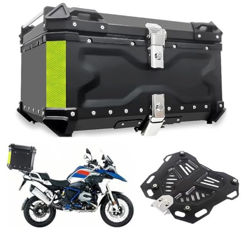 Topcase Motorradkoffer 28L 36L 45L 55L 65L 80L 100L Roller Koffer Wasserdicht Top Case Mit Sicherheitsschloss, Universal Aluminium Motorrad Heckbox Helmkoffer Aufbewahrungsbox Kofferraum(Schwarz,65L)