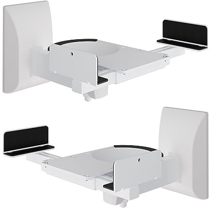 suptek Dual Side Clamping Bookshelf Speaker Wall Mounting Bracket Adjustable for Large Surrounding Sound Speakers, Hold up to 30kgs Each White SPM201XLW (2 Packs)