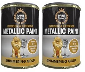 PNJB Shimmering Gold Metallic Paint, Exterior And Interior, Ideal For Metal, Wood, And Concrete, Quick Drying, Long Lasting, 300ml, (2pcs)