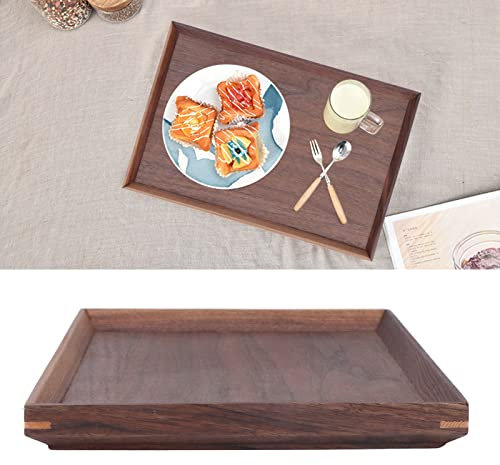 Bandeja otomana rectangular grande de madera de nogal, bandeja decorativa para servir con bandeja de postre de frutas de madera de nogal negro, organizador de almacenamiento de escritorio, bandeja de