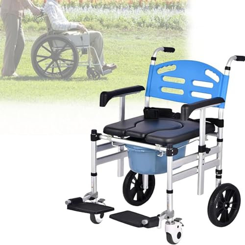 Cplsntaeam Fauteuil Roulant Douche, Chaise Percée Toilette et Douche, Chaise Roulante Douche, Fauteuil Roulant Toilette, Chaise de Toilette Handicapé, Siège de Douche à roulettes