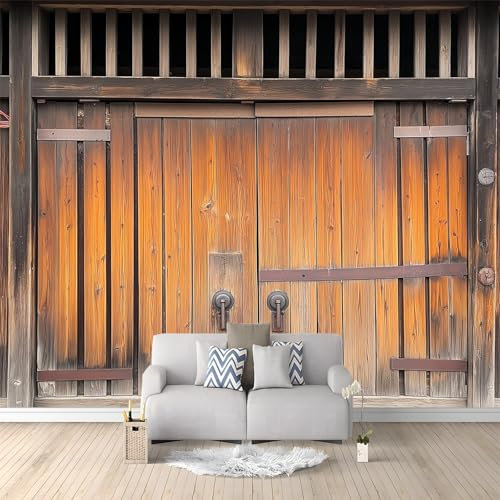 Papier peint intissé Shabby Chic Porte De Grange En Bois Panoramique 3D 200 x 140 cm Décoration murale moderne pour Salon Chambre à Coucher Décoration Intérieure Brun Géant Papier peint