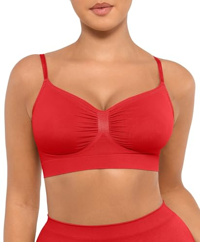 FeelinGirl Bras for Women Seamless Bra Comfort Bras Wire Free Plus Size Minimiser Bra Adjustable Straps Wireless Support Bra Red XXL