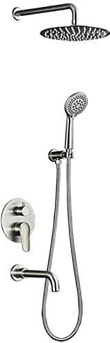 Faucet Ducha termostática, de Ducha de Ducha con Picos de bañera, Grifo de Ducha de 3 Funciones con Cabeza de Lluvia y Ducha de Mano, níquel Cepillado (Contiene Cuerpo de válvula áspero y Adorno), 8